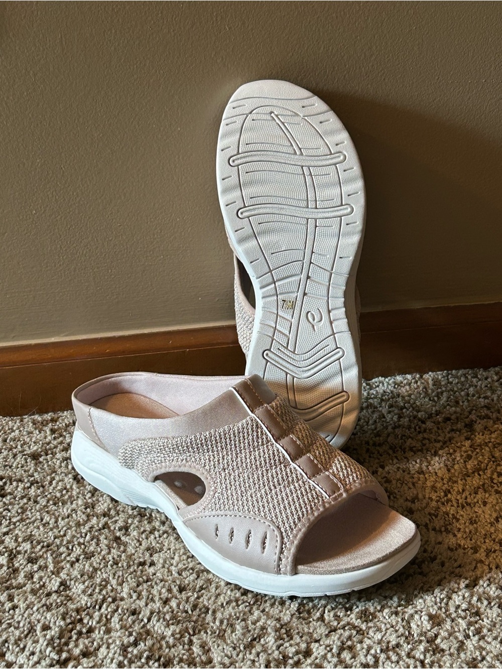 Easy Spirit Womens Traciee Slide Sandals Silver Khaki women's size 7.5